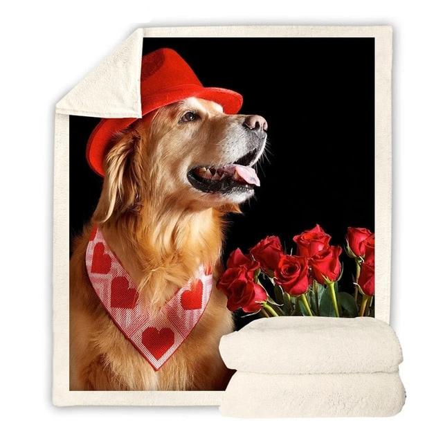 Dog on Valentine's Day Blanket Quilt
