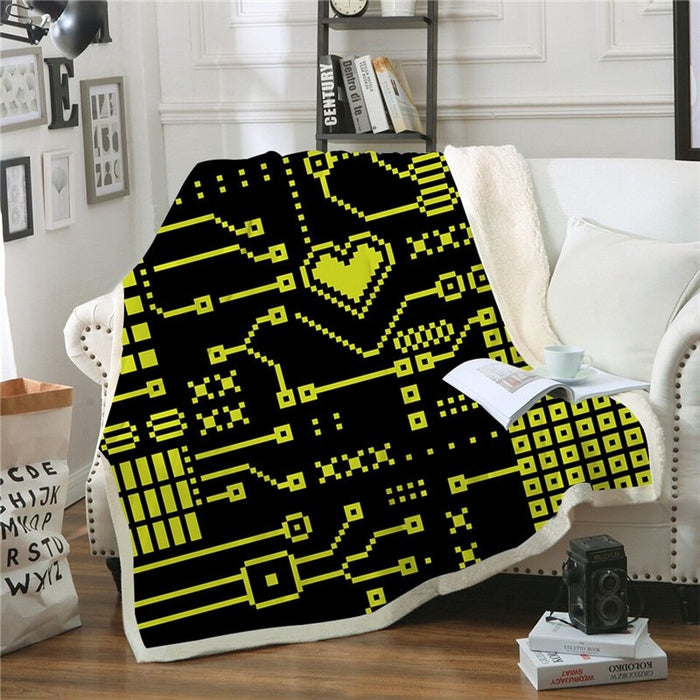Neon Circuit Grid Blanket Quilt