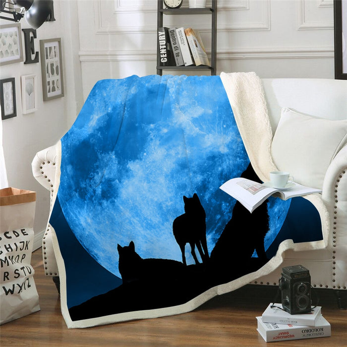 Howling Wolves & Moon Blanket Quilt
