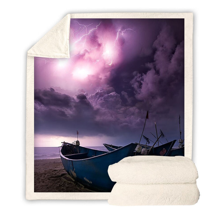 Purple Lightning Boat Blanket Quilt