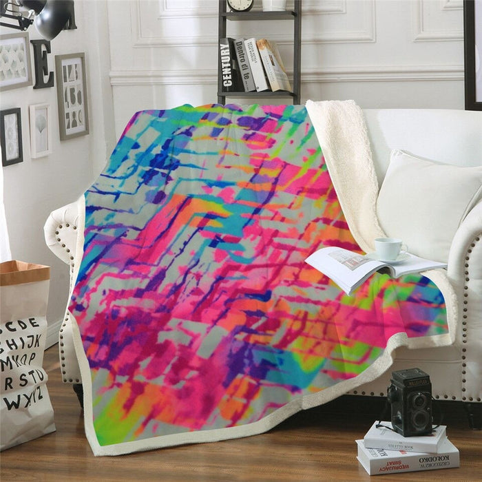 Colorful Neon Chevron Design Blanket Quilt