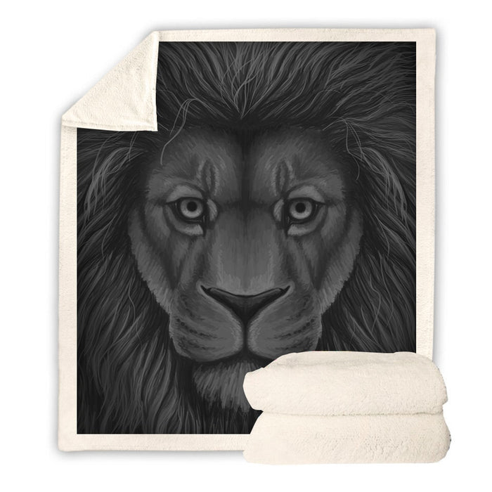 Sketched Black & White Lion Blanket Quilt