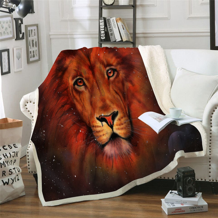 Orange Galaxy Lion Blanket Quilt