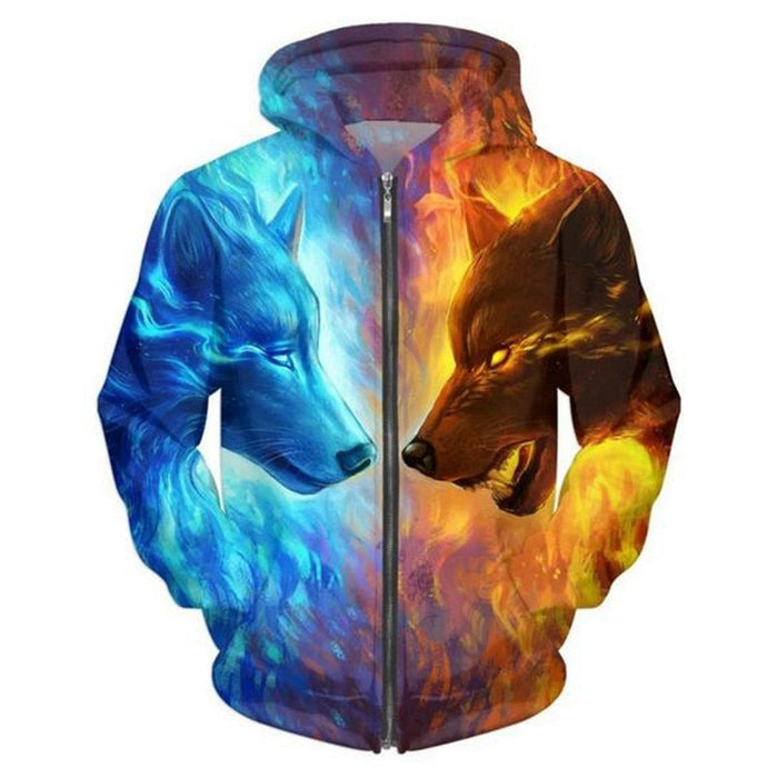 Fire & Ice Wolves Zip-up Hoodie
