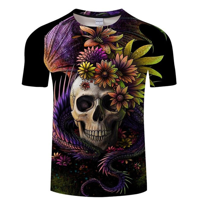 Dark Skull & Flowers T-Shirt
