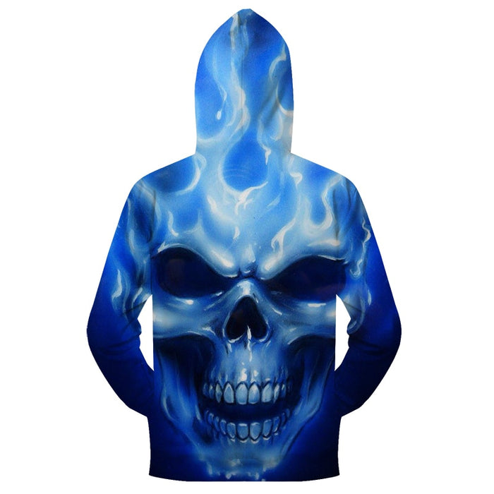 Flaming Blue Skull Zip-up Hoodie