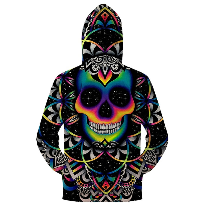 Colorful Mandala Skull Zip-up Hoodie