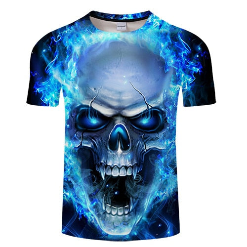 Blue Flames Skull T-Shirt