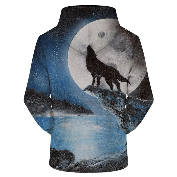 Wolf and Full Moon Hoodie