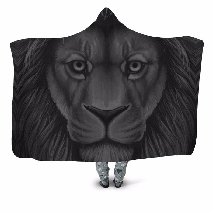 Sketched Black & White Lion Blanket Hoodie
