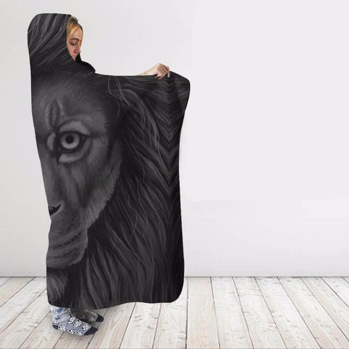 Sketched Black & White Lion Blanket Hoodie