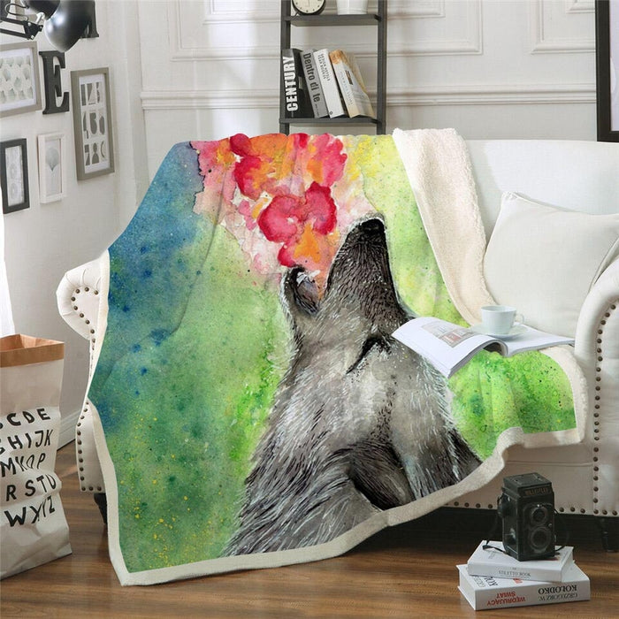 Watercolor Wolf Blanket Quilt