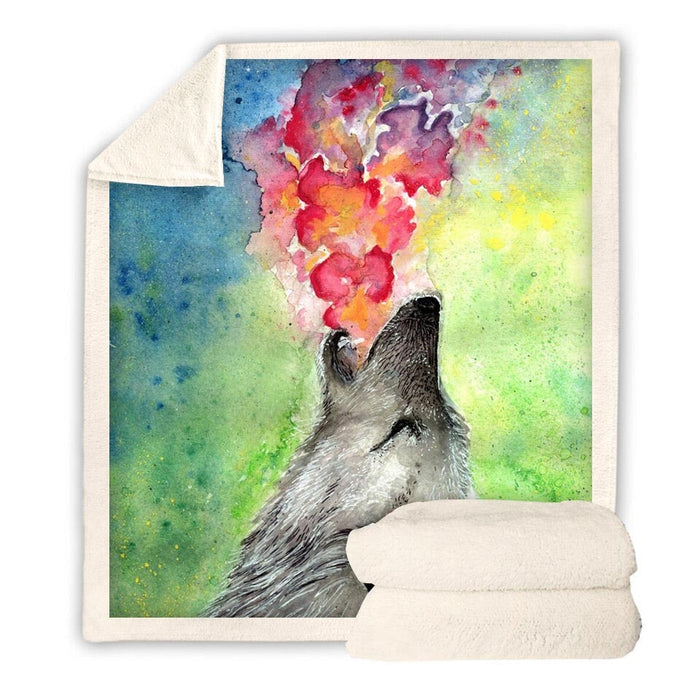 Watercolor Wolf Blanket Quilt