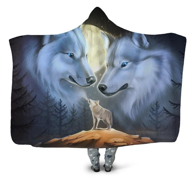 Wolves at Moonlight Blanket Hoodie