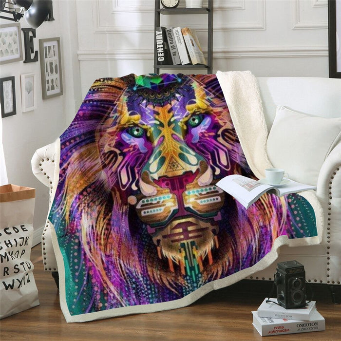 Painted Purple Lion Blanket Quilt