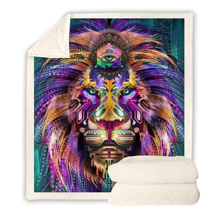 Painted Purple Lion Blanket Quilt