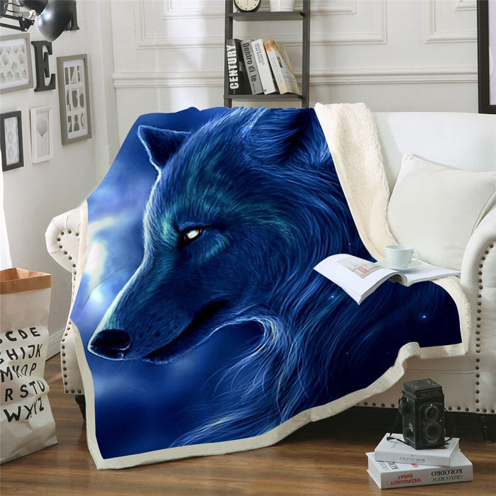 Blue Night Wolf Blanket Quilt