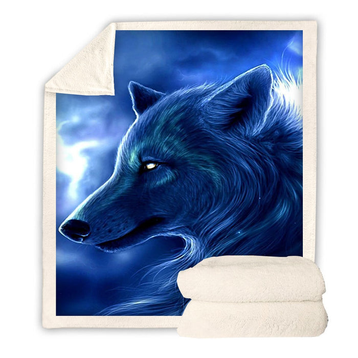 Blue Night Wolf Blanket Quilt