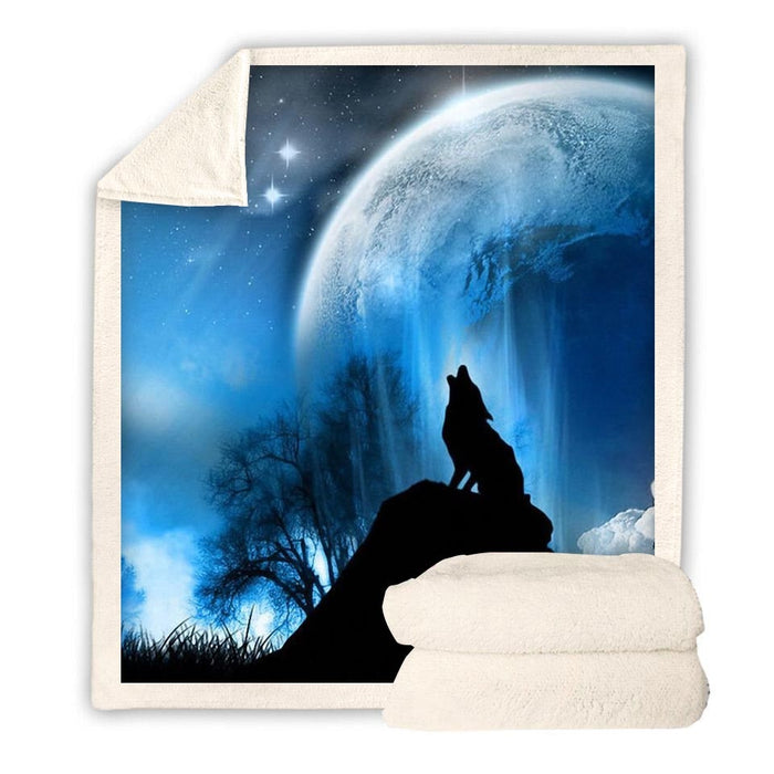 Howling Blue Moon Wolf Blanket Quilt
