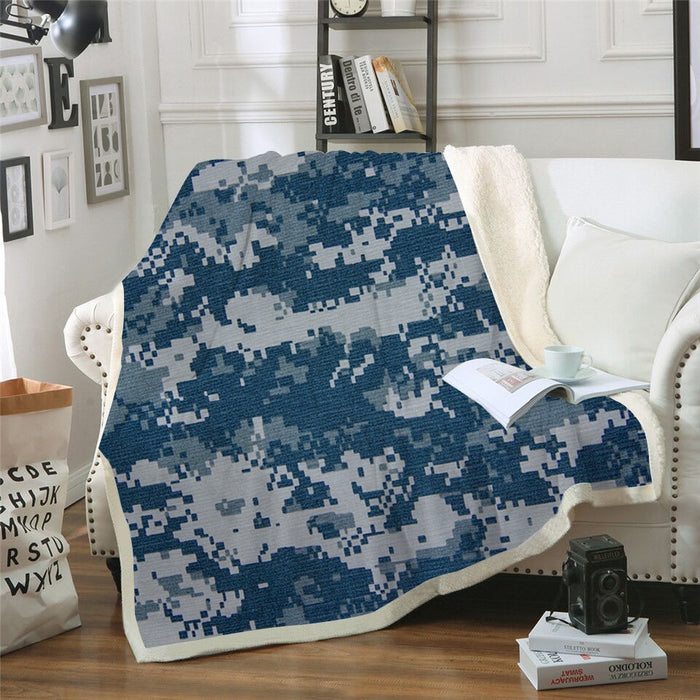 Blue Pixelated Camo Blanket Quilt