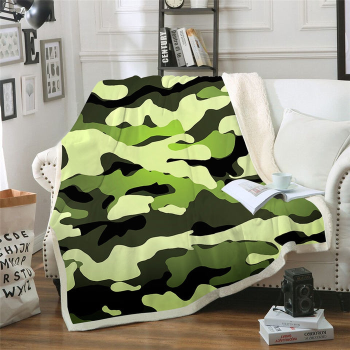 Bright Green Camo Blanket Quilt