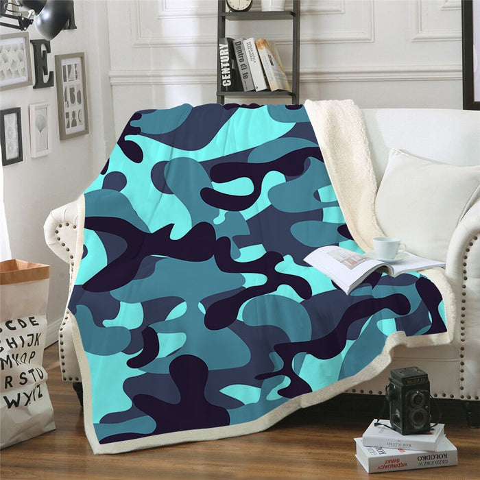 Bright Blue Camo Blanket Quilt
