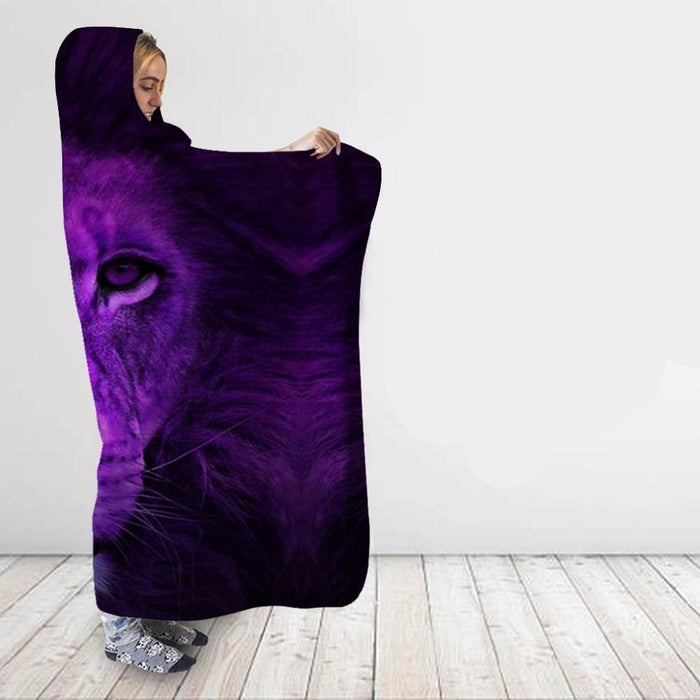 Purple Glowing Lion Blanket Hoodie