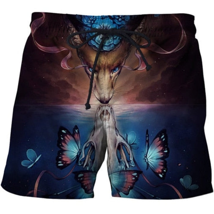 Wolf Butterfly Skull Reflection Shorts